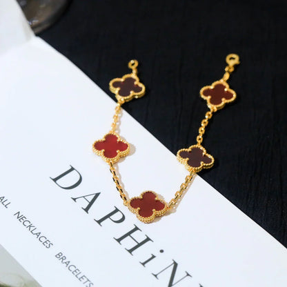 [Cadisa] CLOVER 5 MOTIF RED CORNELIAN BRACELET COLLECTION