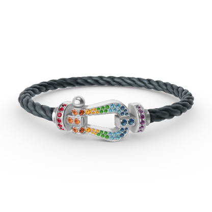 [Cadisa]FORC LARGE HORSESHOE  COLORED DIAMOND BRACELET SILVER