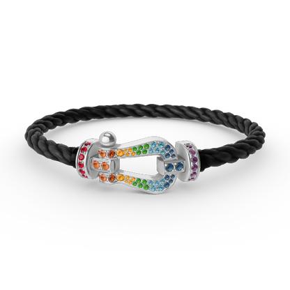[Cadisa]FORC LARGE HORSESHOE  COLORED DIAMOND BRACELET SILVER