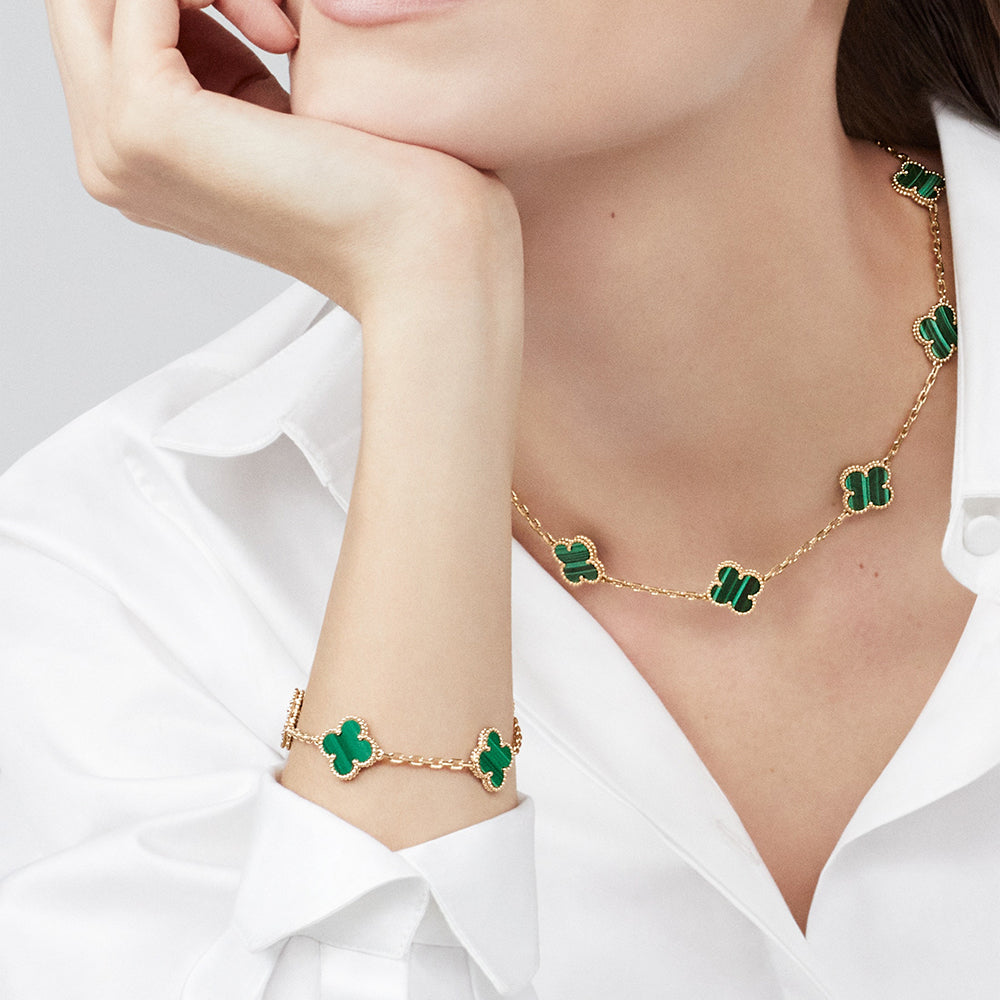 [Cadisa]CLOVER 10 MOTIFS MALACHITE NECKLACE