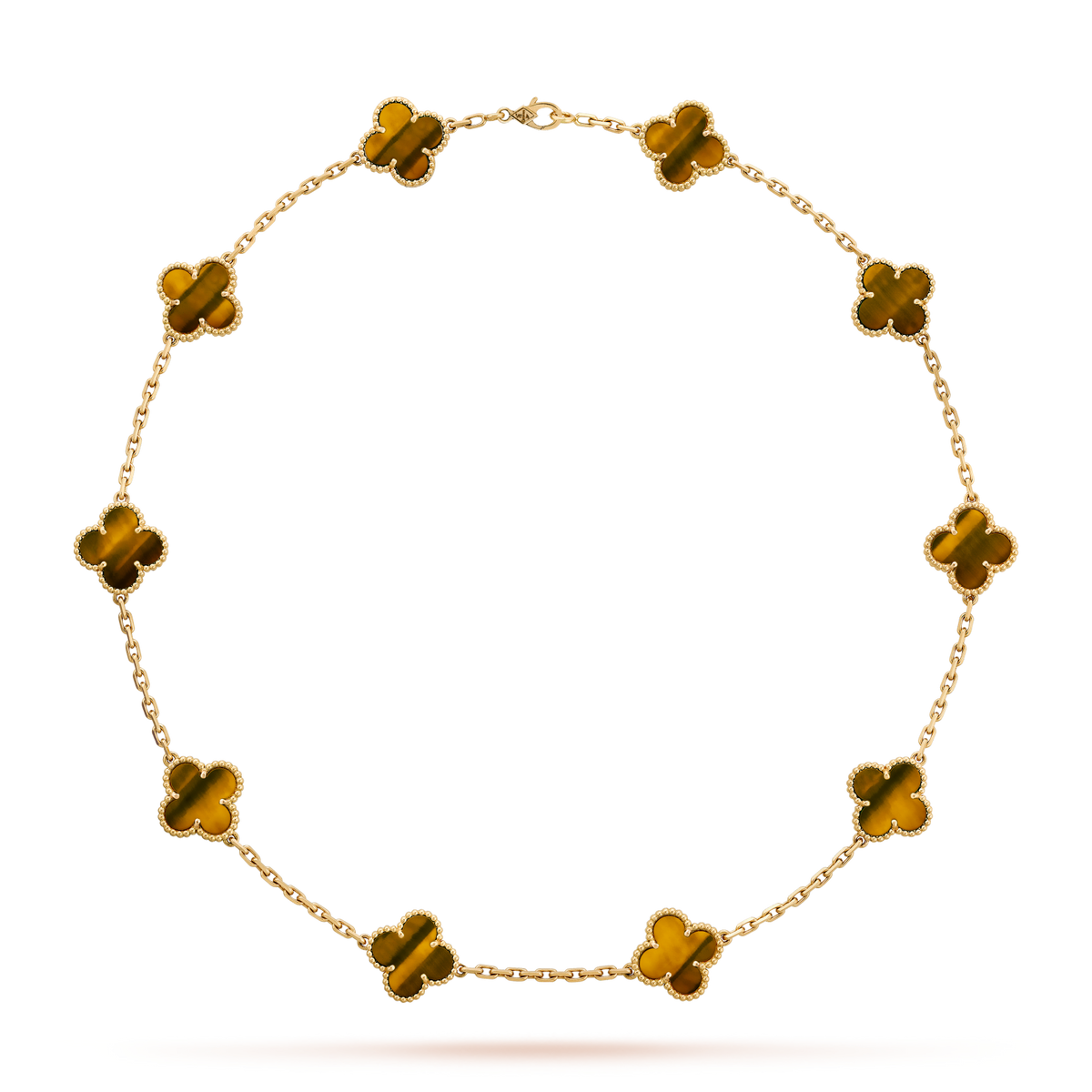 [Cadisa]CLOVER 10 MOTIFS TIGER EYE NECKLACE