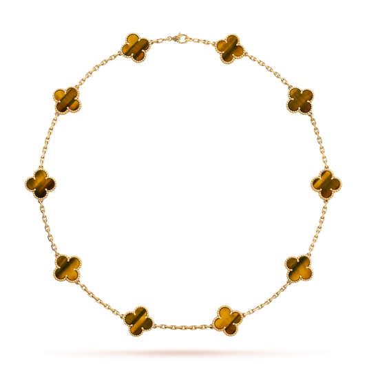 [Cadisa]CLOVER 10 MOTIFS TIGER EYE NECKLACE