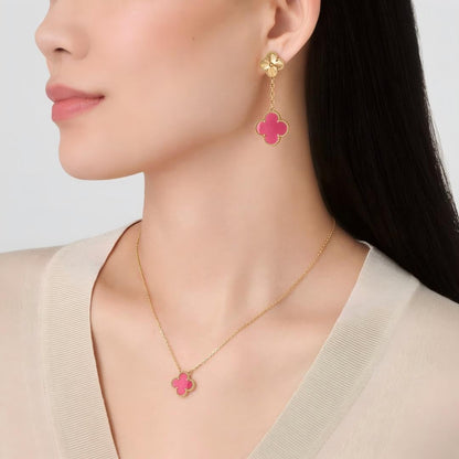 [Cadisa] NEW CLOVER 15MM PINK ENAMEL NECKLACE