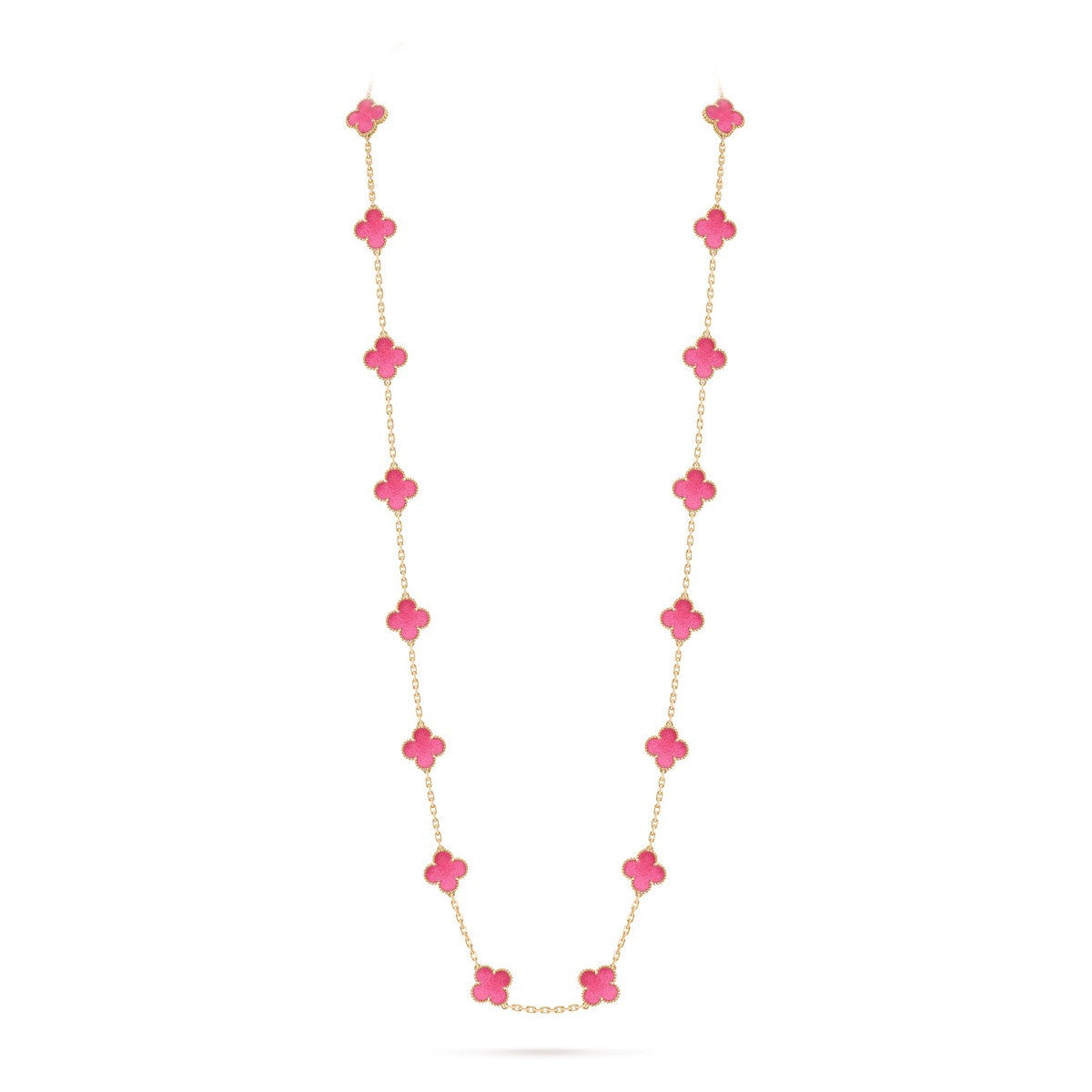 [Cadisa] NEW CLOVER 20 MOTIFS PINK ENAMEL NECKLACE