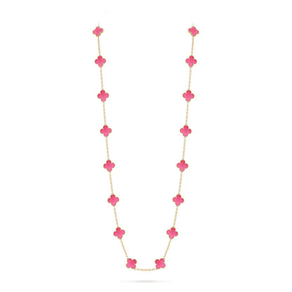 [Cadisa] NEW CLOVER 20 MOTIFS PINK ENAMEL NECKLACE