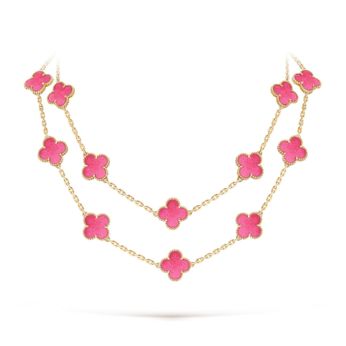 [Cadisa]Clover Pink Enamel Necklace & Earring Jewelry Set