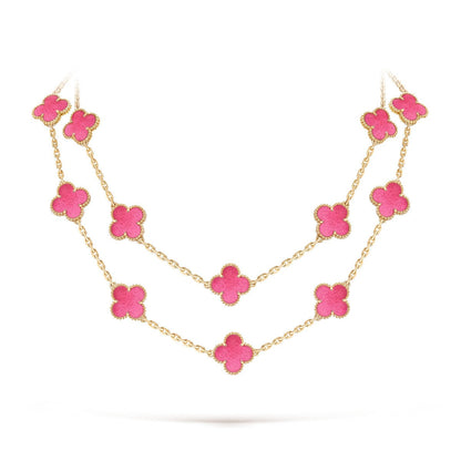 [Cadisa]Clover Pink Enamel Necklace & Earring Jewelry Set