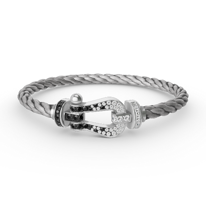 [Cadisa]FORCE LARGE HORSESHOE BLACK WHITE DIAMOND BRACELET SILVER