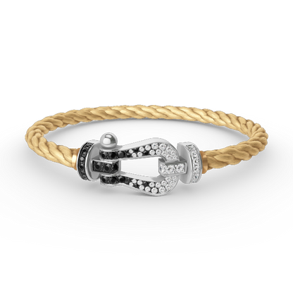[Cadisa]FORCE LARGE HORSESHOE BLACK WHITE DIAMOND BRACELET SILVER