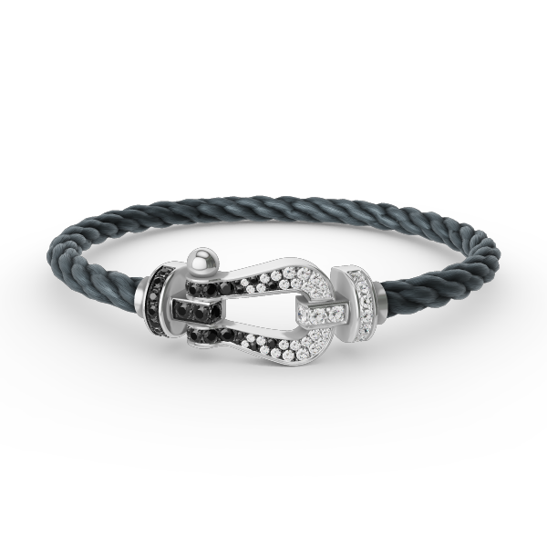 [Cadisa]FORCE LARGE HORSESHOE BLACK WHITE DIAMOND BRACELET SILVER