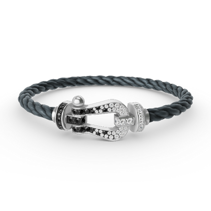 [Cadisa]FORCE LARGE HORSESHOE BLACK WHITE DIAMOND BRACELET SILVER