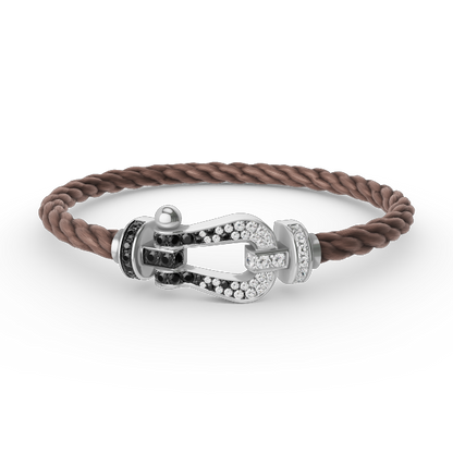 [Cadisa]FORCE LARGE HORSESHOE BLACK WHITE DIAMOND BRACELET SILVER