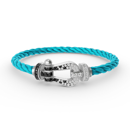 [Cadisa]FORCE LARGE HORSESHOE BLACK WHITE DIAMOND BRACELET SILVER