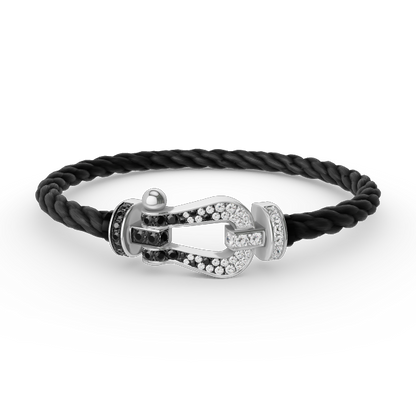 [Cadisa]FORCE LARGE HORSESHOE BLACK WHITE DIAMOND BRACELET SILVER