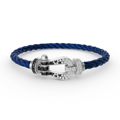 [Cadisa]FORCE LARGE HORSESHOE BLACK WHITE DIAMOND BRACELET SILVER