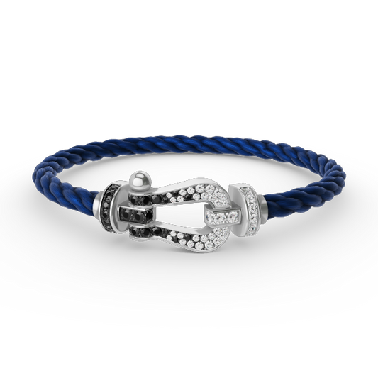 [Cadisa]FORCE LARGE HORSESHOE BLACK WHITE DIAMOND BRACELET SILVER