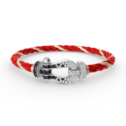 [Cadisa]FORCE LARGE HORSESHOE BLACK WHITE DIAMOND BRACELET SILVER