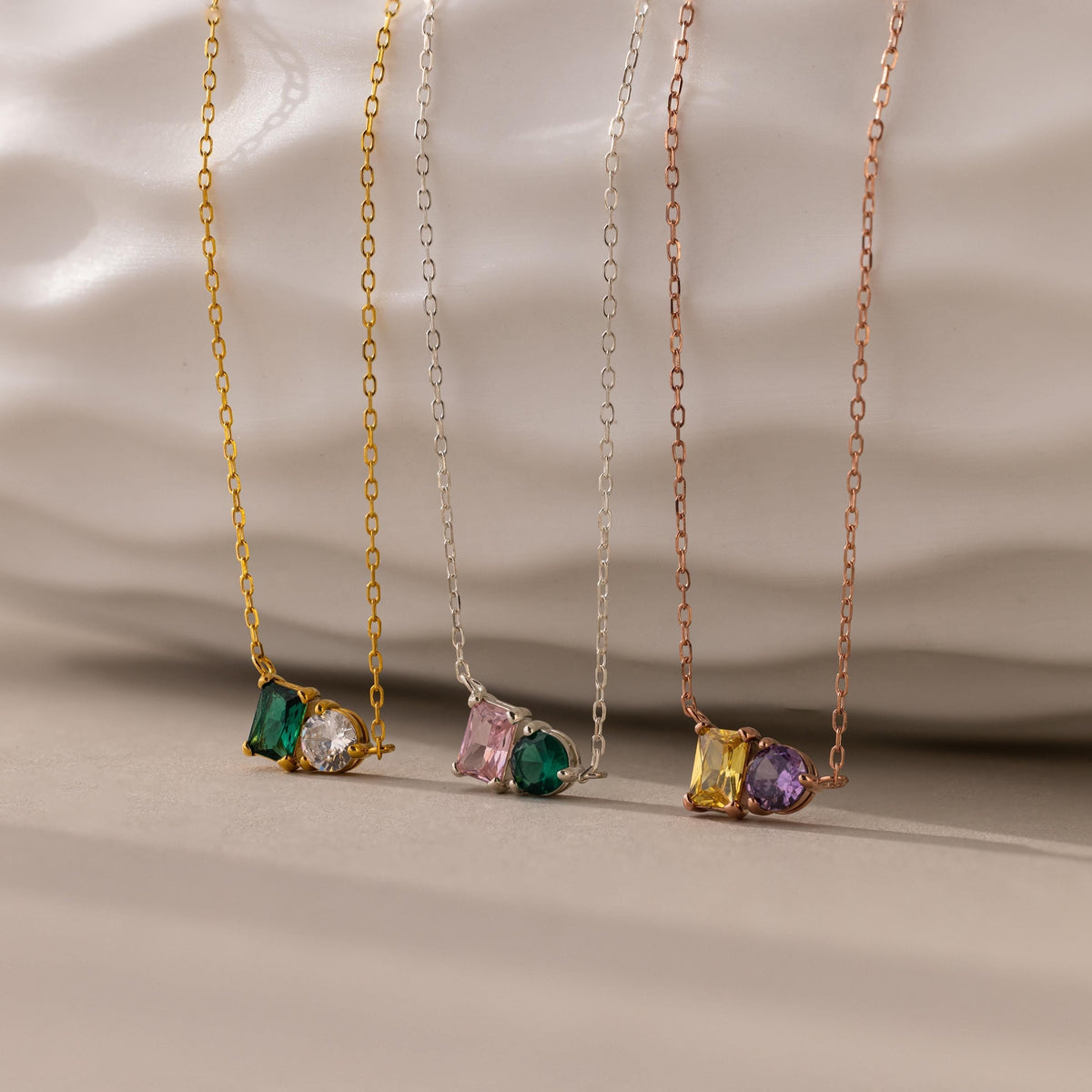 Toi et Moi Emerald Birthstone Necklace