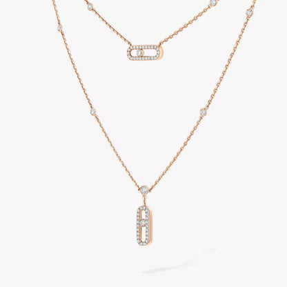 [Cadisa]2 Rows Rose Gold Diamond Pave_ Necklace Move Uno