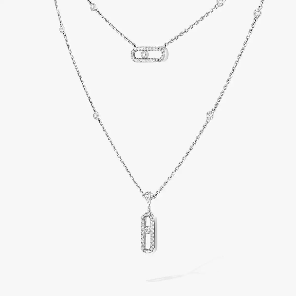 [Cadisa]2 Rows Rose Gold Diamond Pave_ Necklace Move Uno