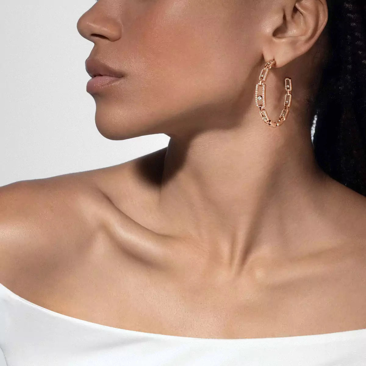 [[Cadisa]Move Link Diamond Hoop Earrings