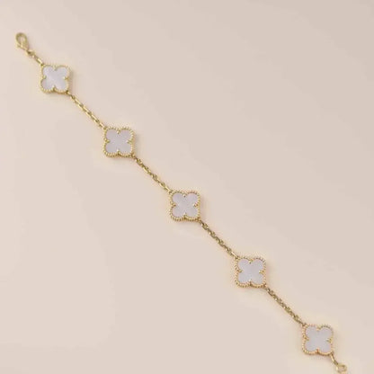 [Cadisa]CLOVER WHITE PEARL MOP 5 MOTIF BRACELET COLLECTION