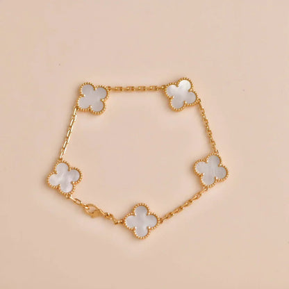[Cadisa]CLOVER WHITE PEARL MOP 5 MOTIF BRACELET COLLECTION