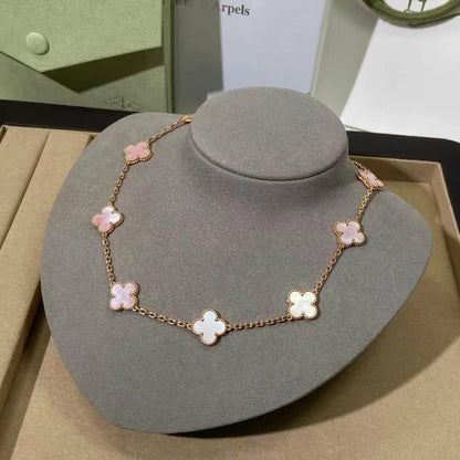 [Cadisa]CLOVER 10 MOTIFS PINK MOP NECKLACE