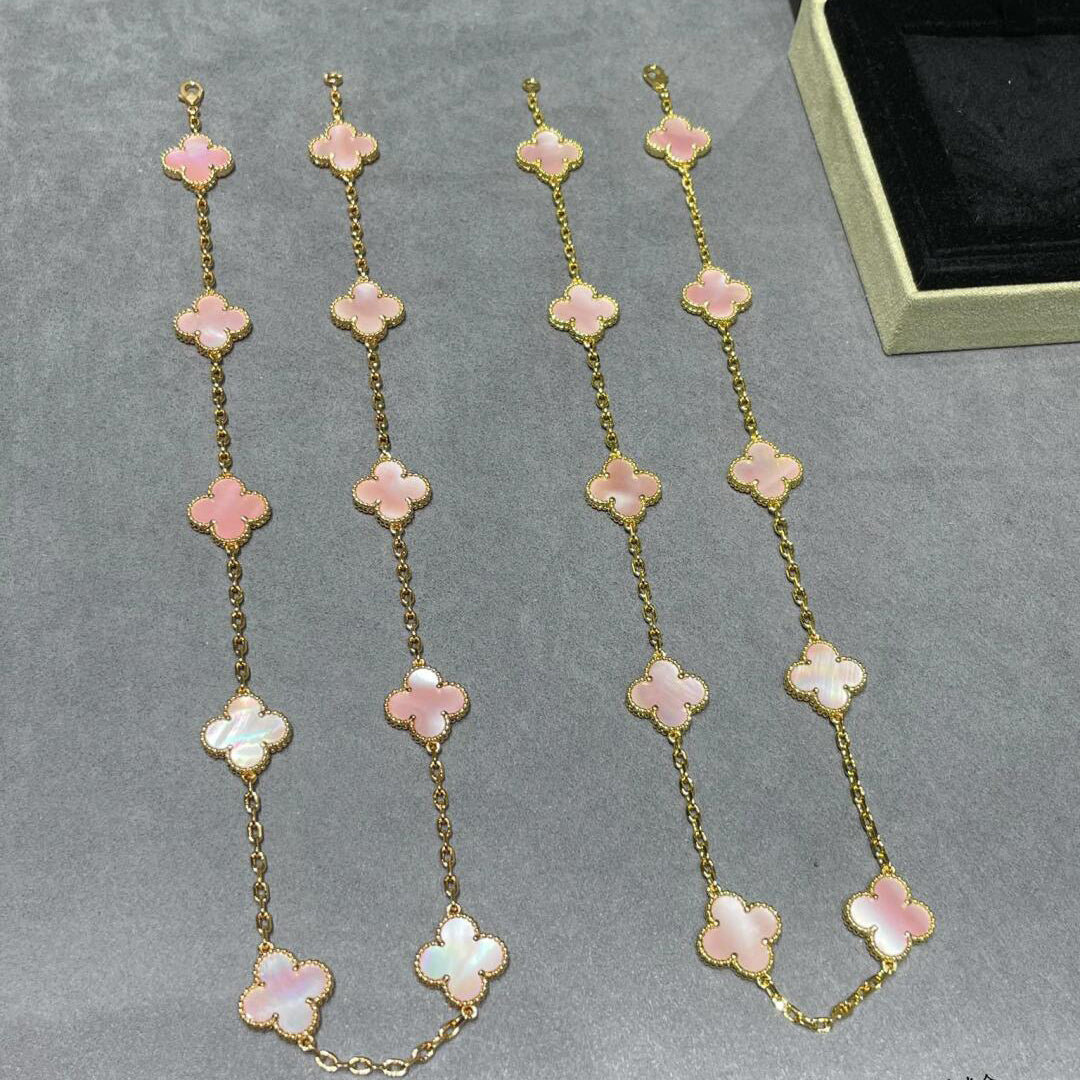 [Cadisa]CLOVER 10 MOTIFS PINK MOP NECKLACE