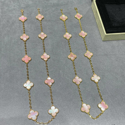 [Cadisa]CLOVER 10 MOTIFS PINK MOP NECKLACE