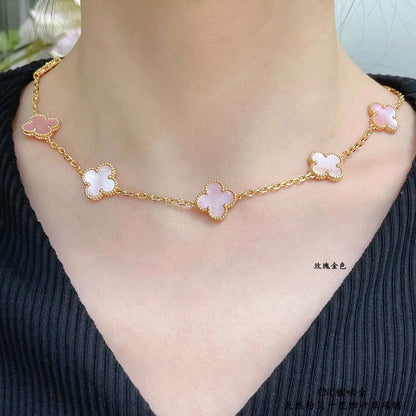 [Cadisa]CLOVER 10 MOTIFS PINK MOP NECKLACE