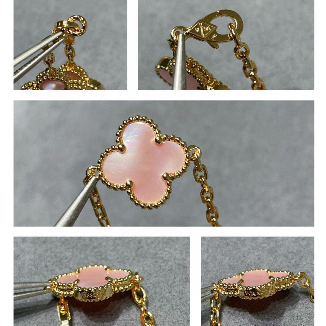 [Cadisa]CLOVER 10 MOTIFS PINK MOP NECKLACE