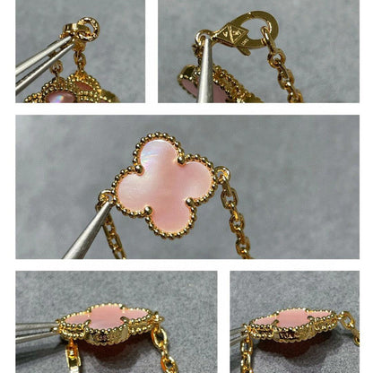 [Cadisa]CLOVER 10 MOTIFS PINK MOP NECKLACE