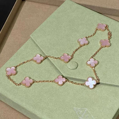 [Cadisa]CLOVER 10 MOTIFS PINK MOP NECKLACE