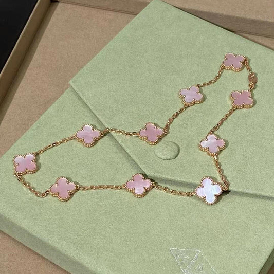 [Cadisa]CLOVER 10 MOTIFS PINK MOP NECKLACE