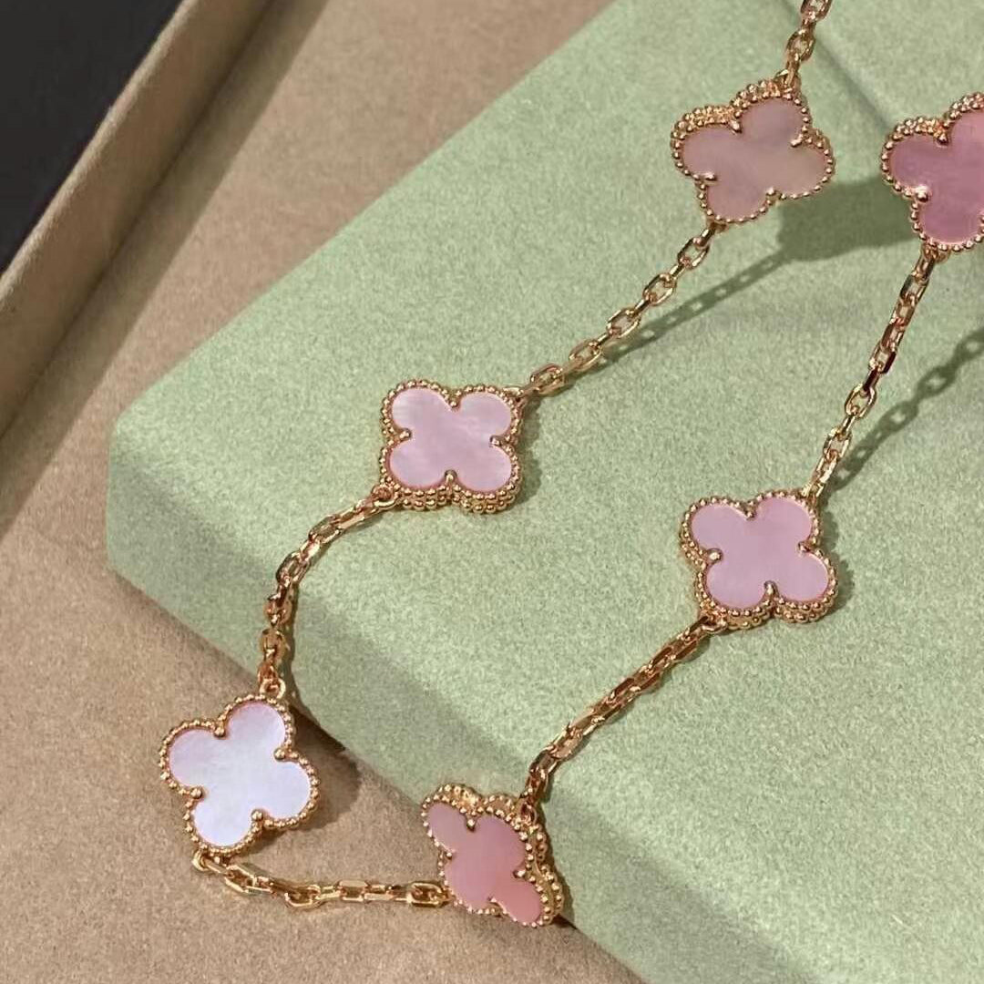 [Cadisa]CLOVER 10 MOTIFS PINK MOP NECKLACE