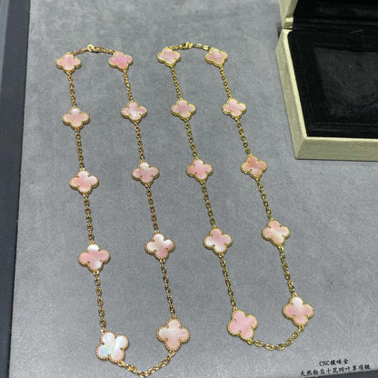 [Cadisa]CLOVER 10 MOTIFS PINK MOP NECKLACE