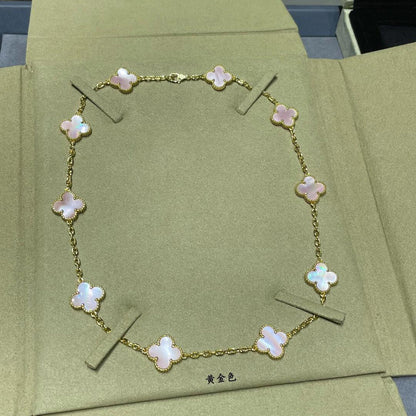 [Cadisa]CLOVER 10 MOTIFS PINK MOP NECKLACE