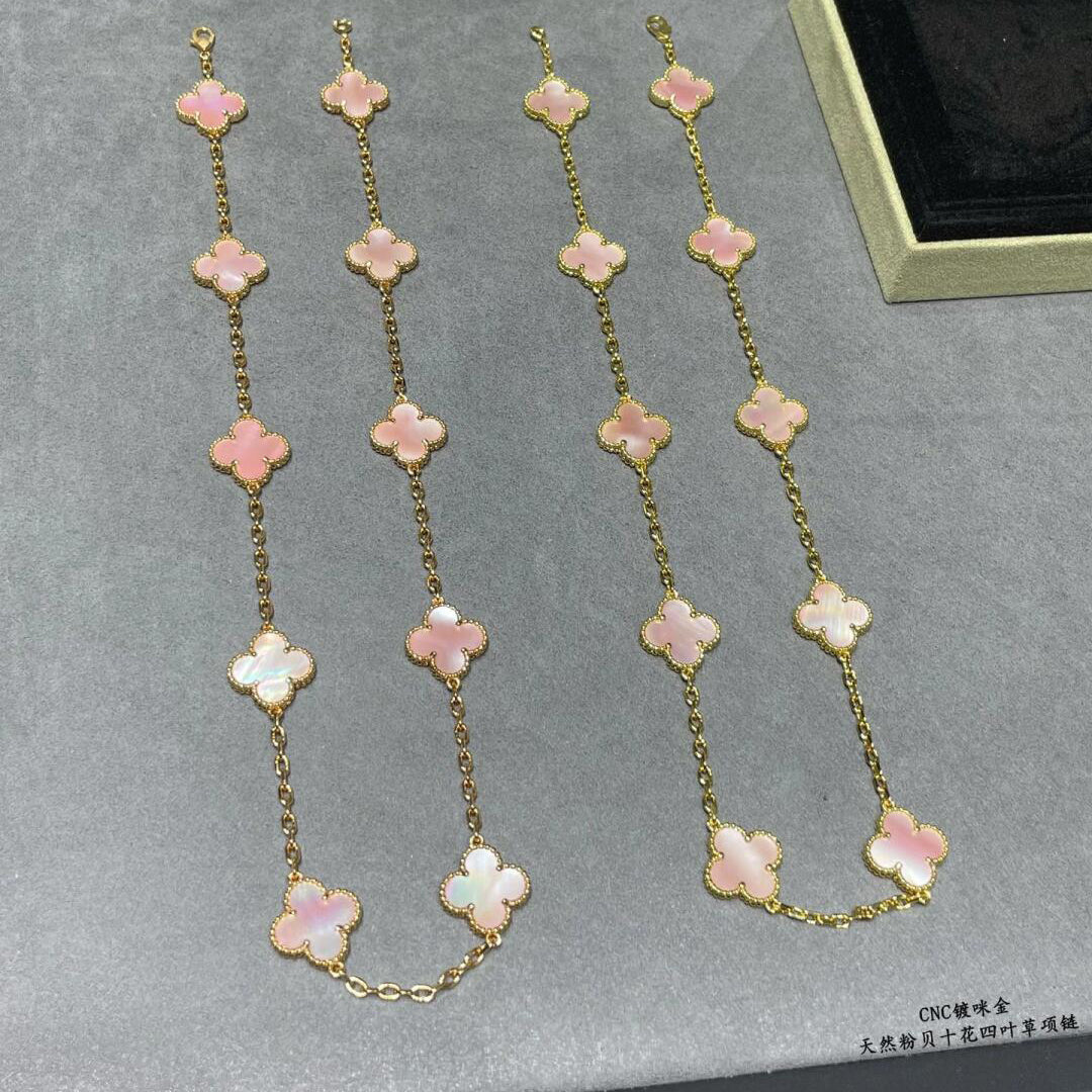[Cadisa]CLOVER 10 MOTIFS PINK MOP NECKLACE