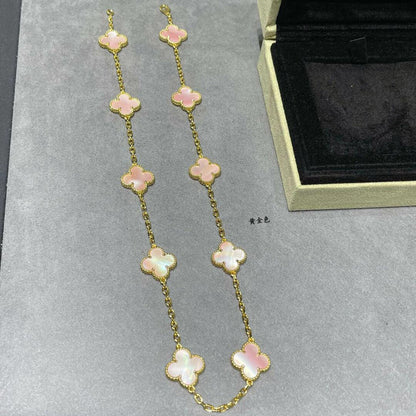 [Cadisa]CLOVER 10 MOTIFS PINK MOP NECKLACE