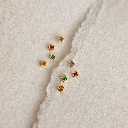 Square Bezel Birthstone Flatback Studs