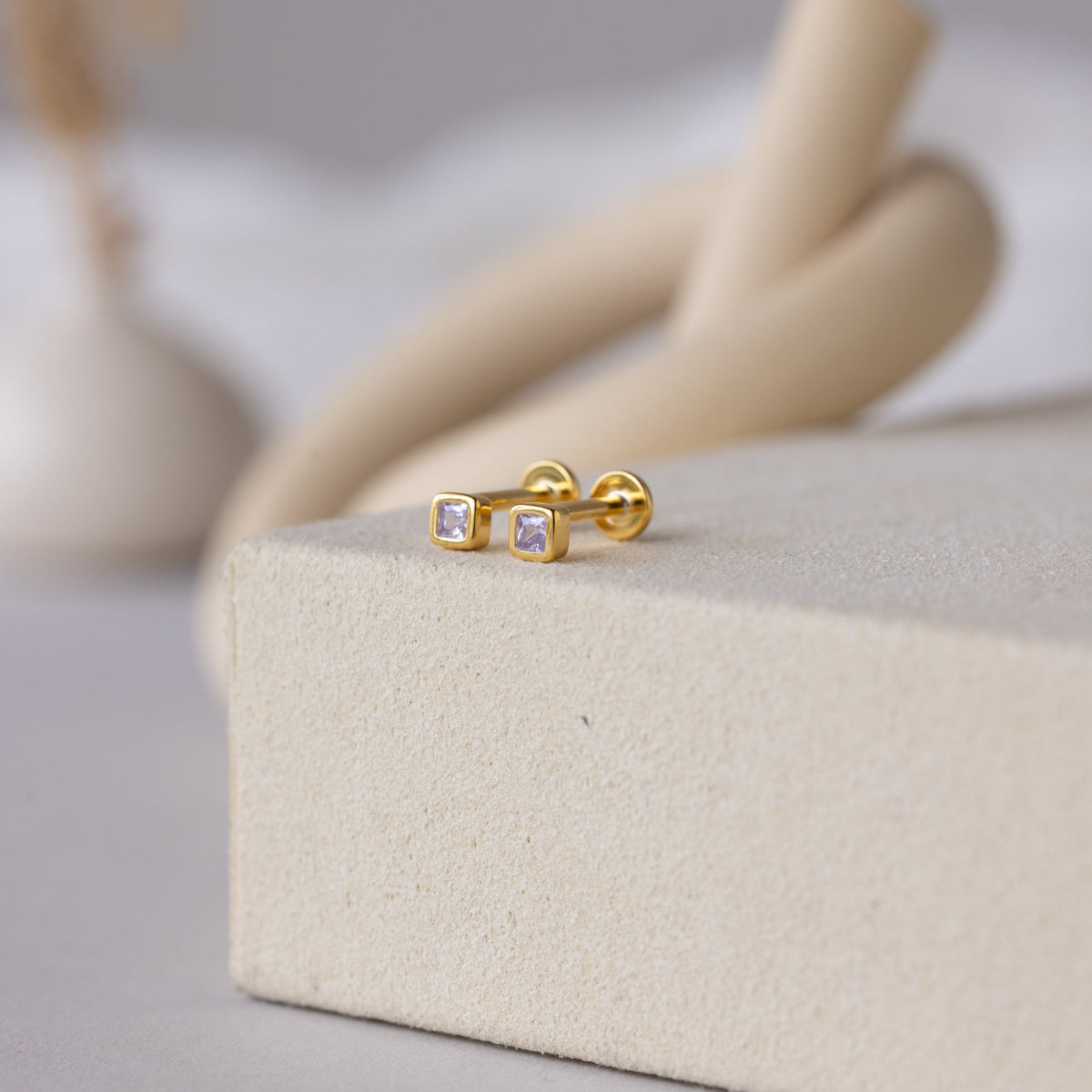 Square Bezel Birthstone Flatback Studs