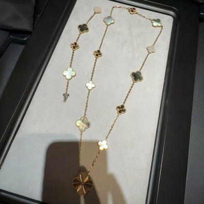[Cadisa]DETACHABLE CLOVER 15(11+4) FLOWER ROSE GOLD NECKLACE SET
