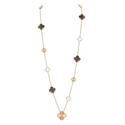 [Cadisa]DETACHABLE CLOVER 15(11+4) FLOWER ROSE GOLD NECKLACE SET