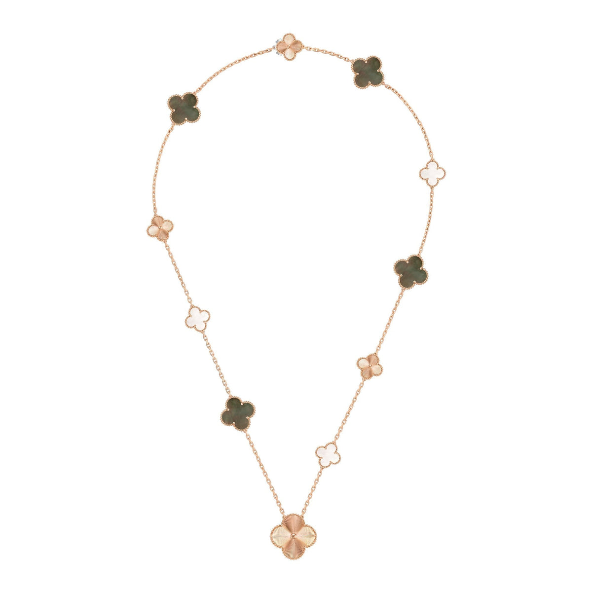 [Cadisa]DETACHABLE CLOVER 15(11+4) FLOWER ROSE GOLD NECKLACE SET