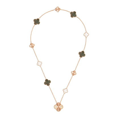 [Cadisa]DETACHABLE CLOVER 15(11+4) FLOWER ROSE GOLD NECKLACE SET