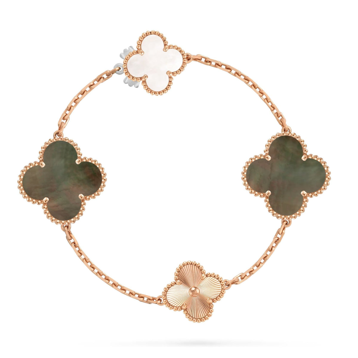 [Cadisa]DETACHABLE CLOVER 15(11+4) FLOWER ROSE GOLD NECKLACE SET