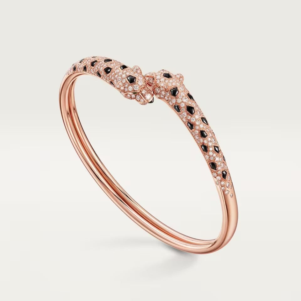 [Cadisa] PANTHERE DOUBLE HEADED HALF DIAMOND OPEN BRACELET