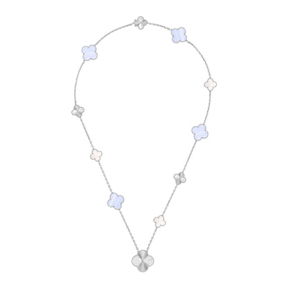 [Cadisa]DETACHABLE CLOVER 15(11+4) FLOWER SILVER NECKLACE SET