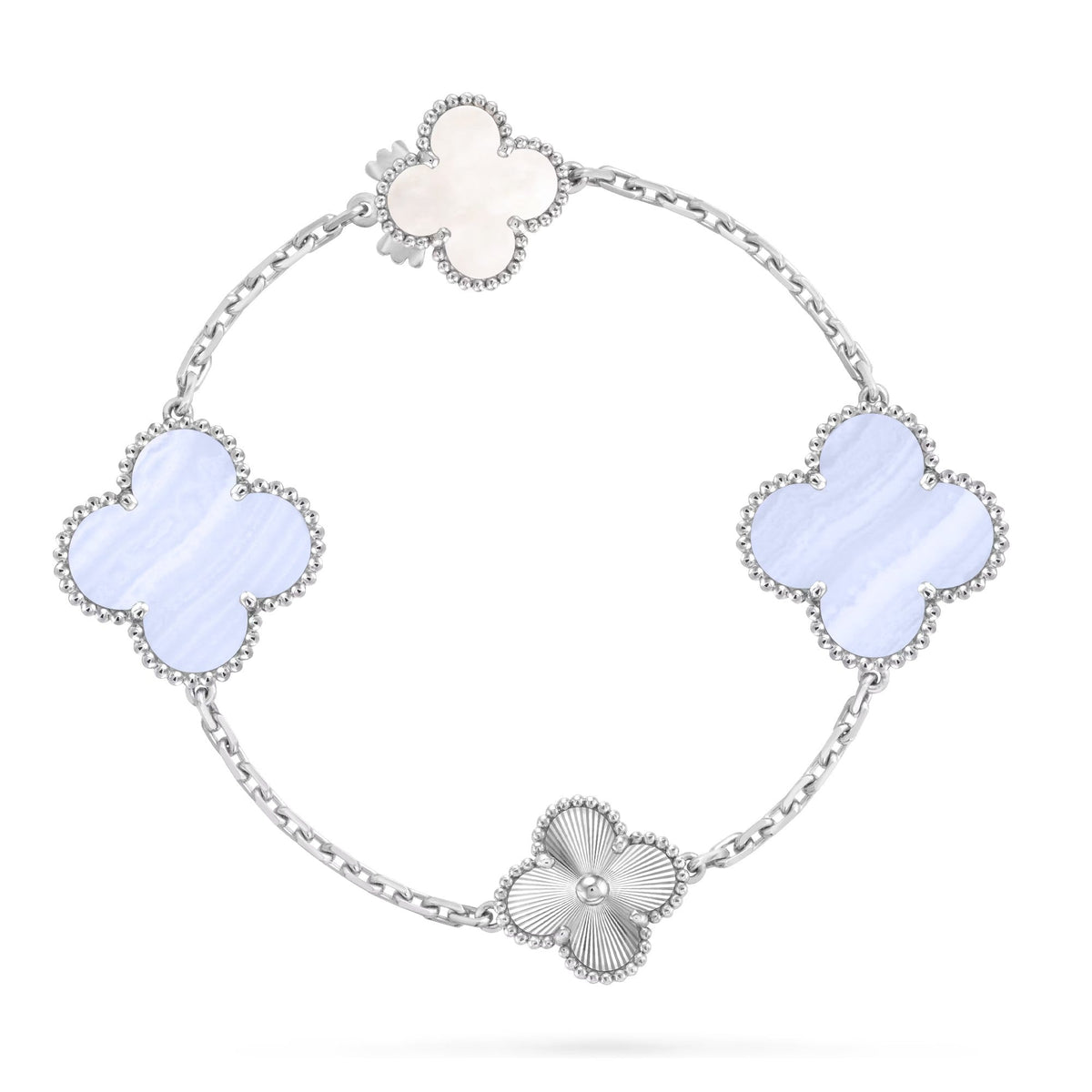 [Cadisa]DETACHABLE CLOVER 15(11+4) FLOWER SILVER NECKLACE SET